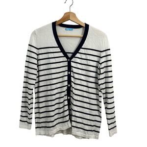 J McLaughlin Women's Navy White Stripe Cardigan Sweater Size M